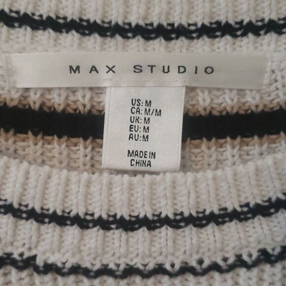Max STUDIO Striped 100% cotton Knit Pullover Sweater women's medium - Picture 2 of 6